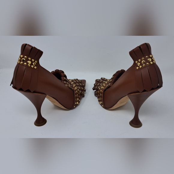 Burberry Goodall 105 Kiltie Fringe Leather Point Toe Pumps Heels 8 US 38 EU - Picture 10 of 16
